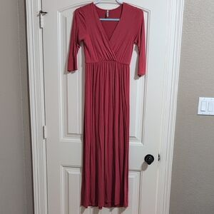 Mother Bee Maternity 3/4 Sleeve Dress in Terracotta